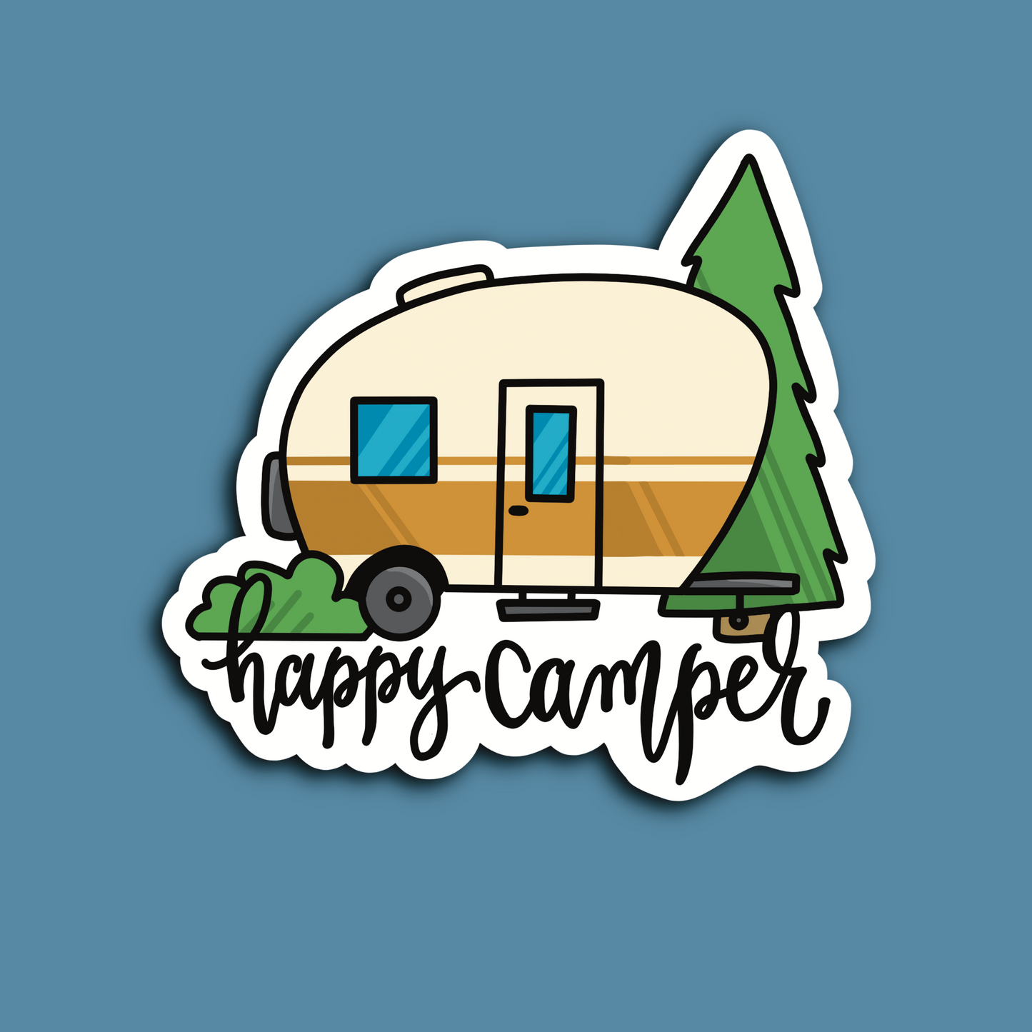 Happy Camper Waterproof Sticker